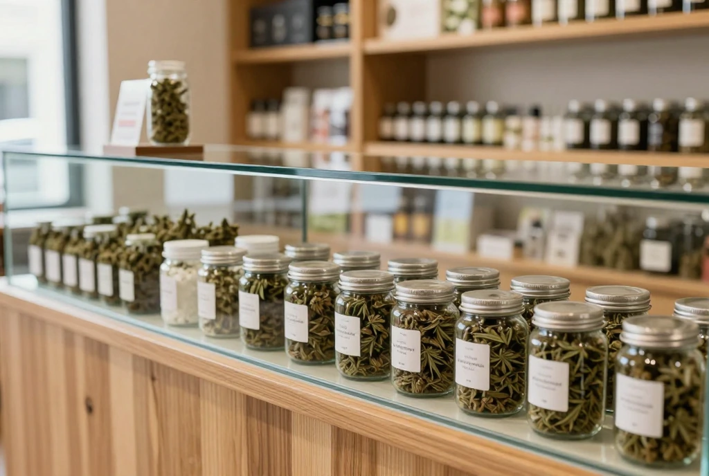 Budtender checking customer ID at dispensary counter