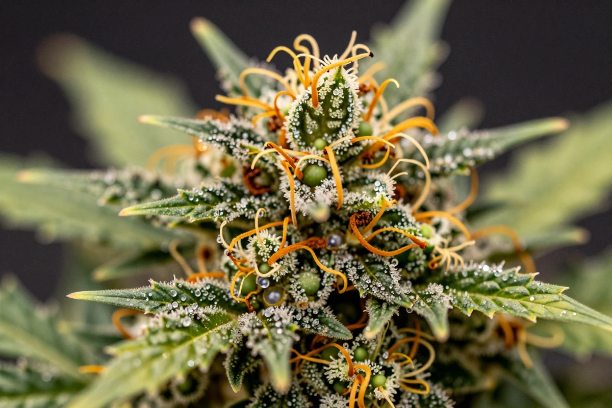 Macro photograph of cannabis trichomes and resin glands